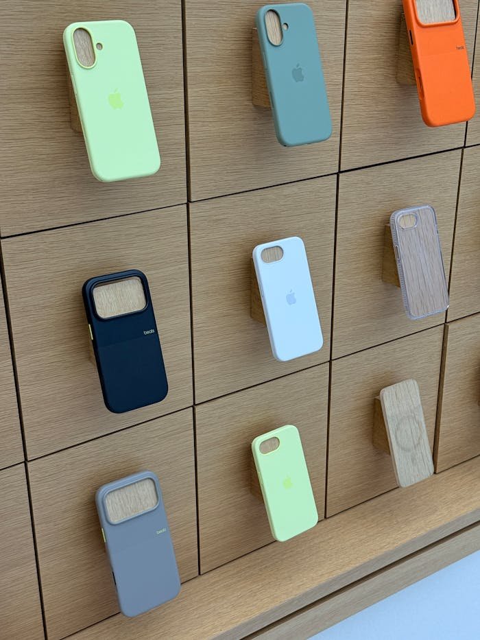 colorful-phone-cases-displayed-on-wooden-wall-34444234